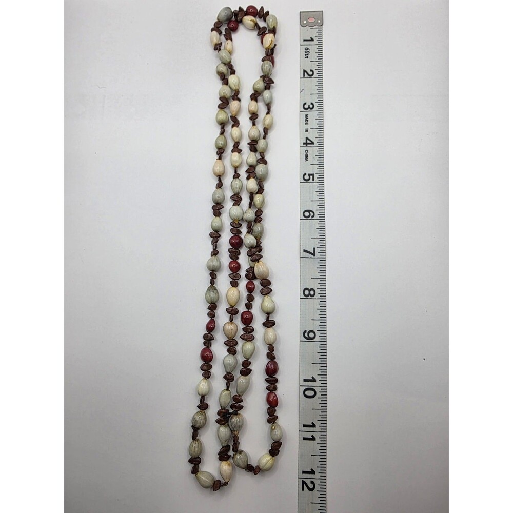 VTG Natural Seeds & Beads Red and Earthtones Necklace 50" - Picture 5 of 5